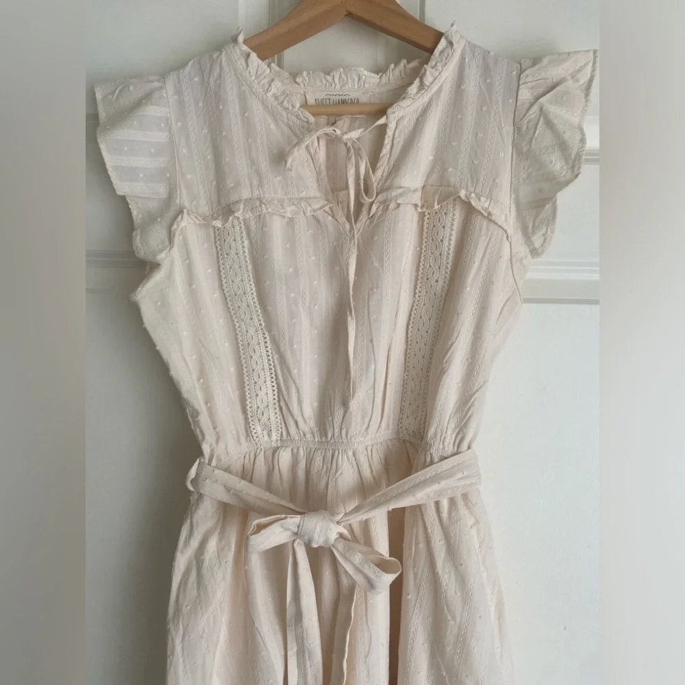 Sweet Wanderer Cream Mini Dress with Tie Waist
